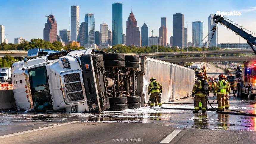 Overturned 18-Wheeler Shuts Down Houston’s I-10 East Freeway After Hazmat Spill